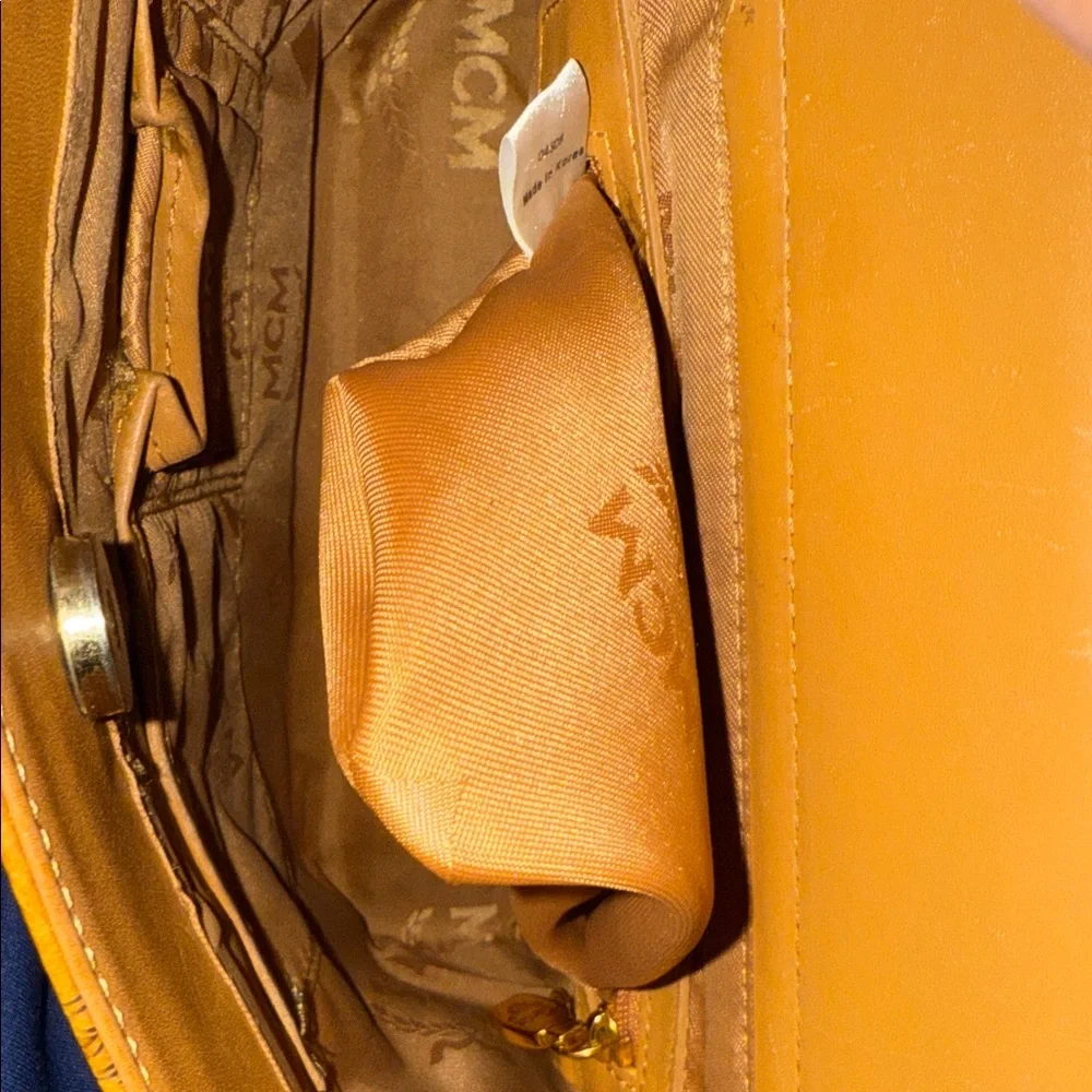 MCM Mini Cognac Leather Tote with Logo Pattern - Picture 15 of 16